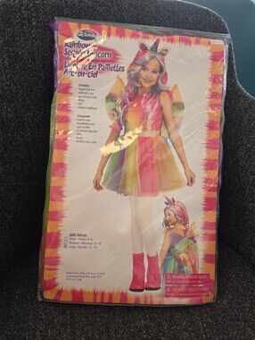 NIP Fun World Girls Size L(12-14) Rainbow Sequin Unicorn Halloween Costume